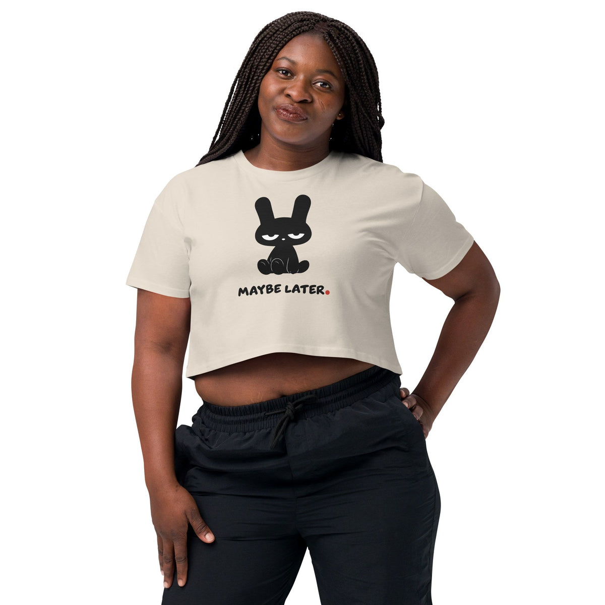 MAYBE LATER. Crop Tee, Bone, worn, front